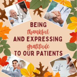 Blog title and images of patients with fall leaves